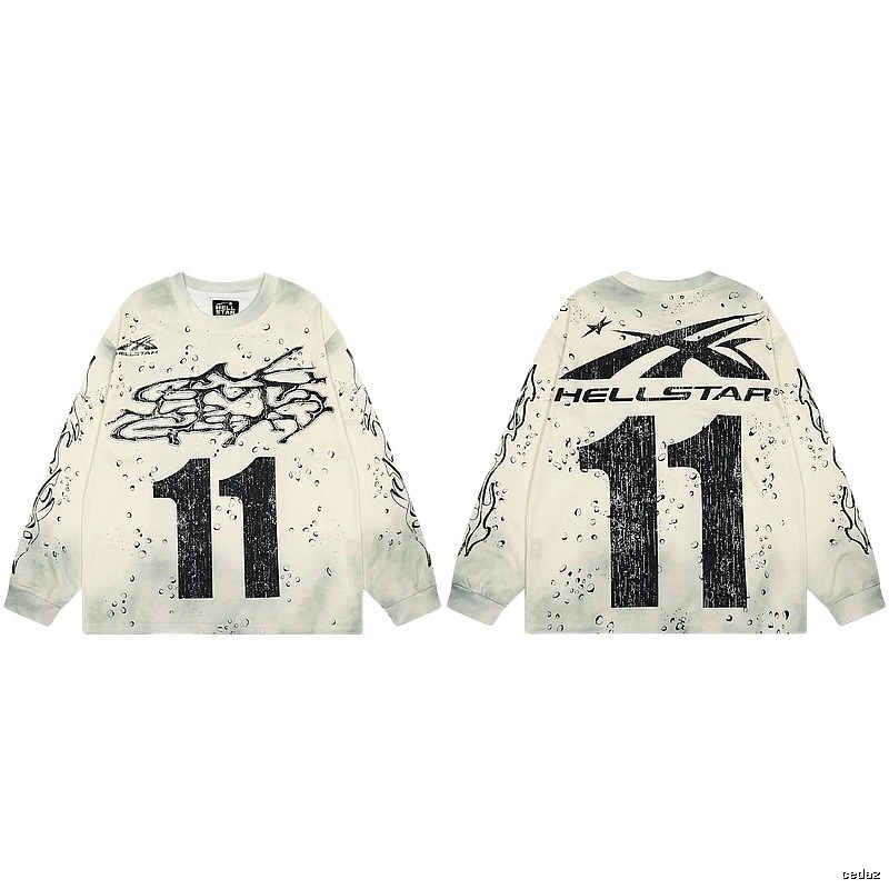 Hellstar No.11 Distressed Street Style Off-white Long Sleeve T-shirt