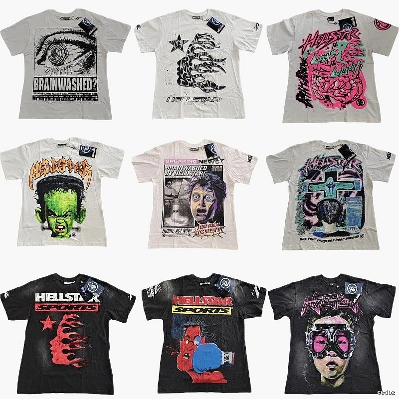 Hellstar Print Street Style Black and White T-shirt