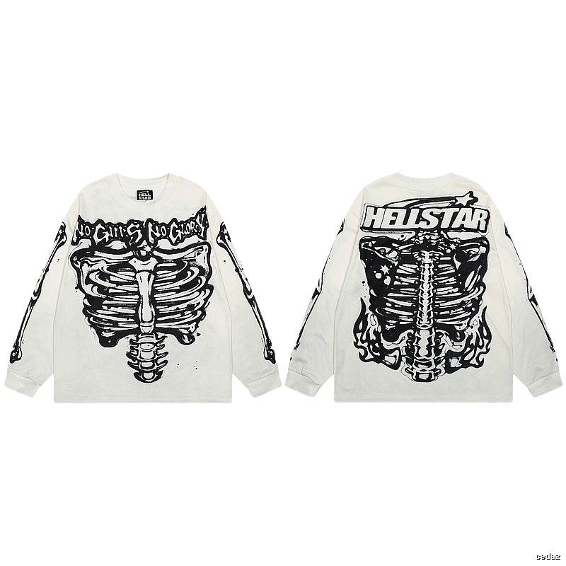 Hellstar Skull Print Dark Style Off-white Long Sleeve T-Shirt
