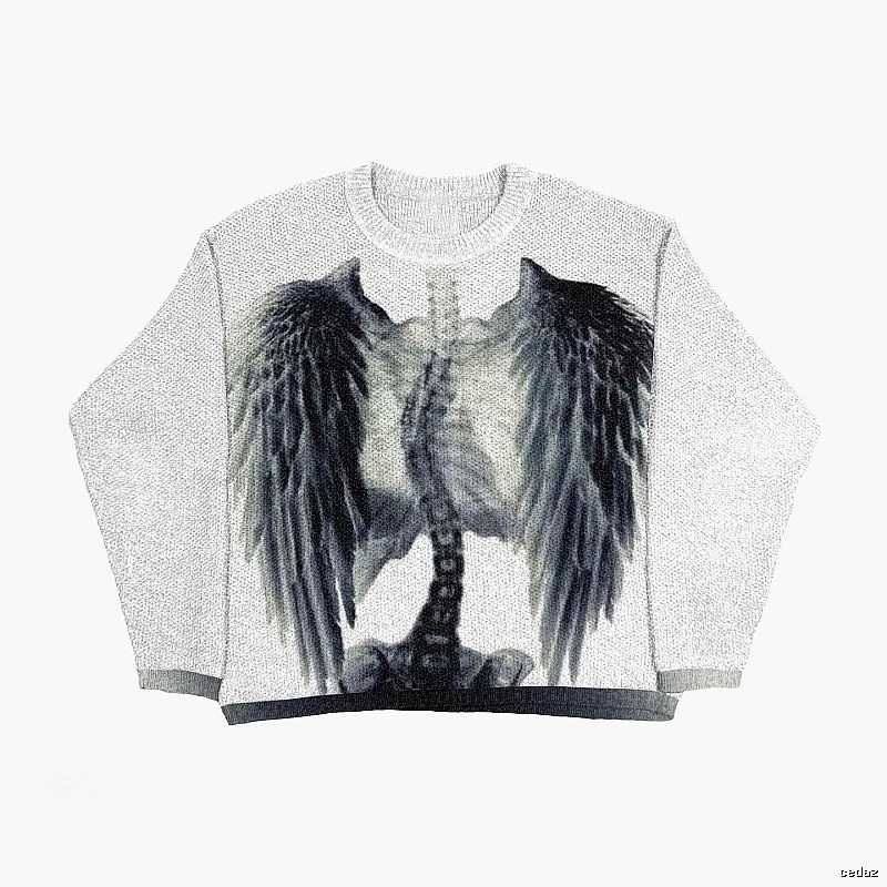 Logo Detail Anime graphic sweater Black Knit Top with Functional Detail