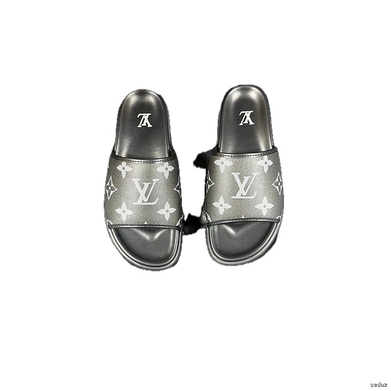 Louis Vuitton Classic Monogram Light Luxury Black and Grey Slide Sandals