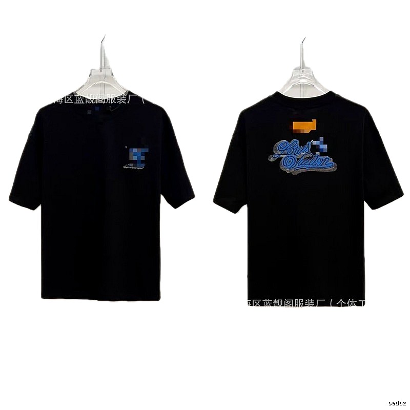 Louis Vuitton Embroidered Trendy Style Black T-Shirt
