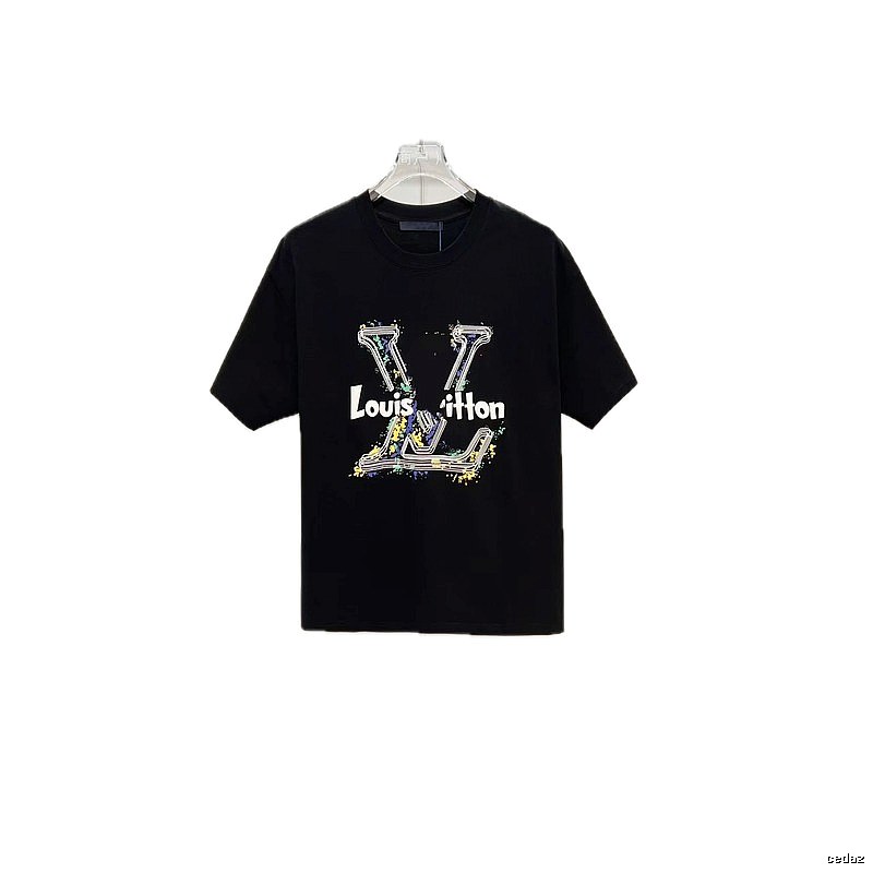 Louis Vuitton Ink-Splashing Graffiti Trendy & Cool Black Short-Sleeve T-Shirt