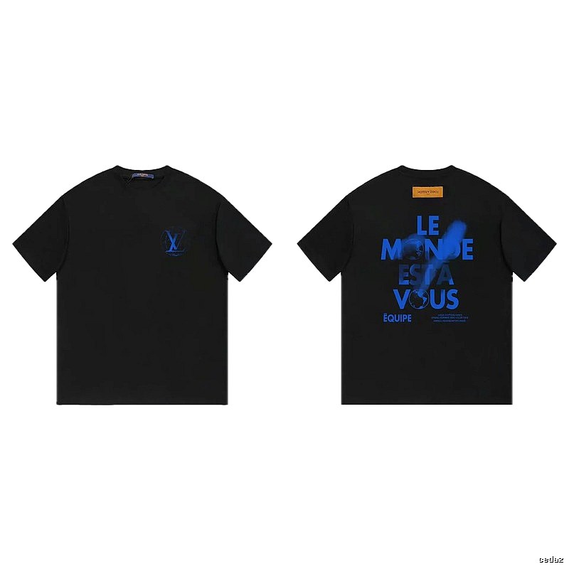 Louis Vuitton Letter Print Trendy Black Short-sleeve T-shirt