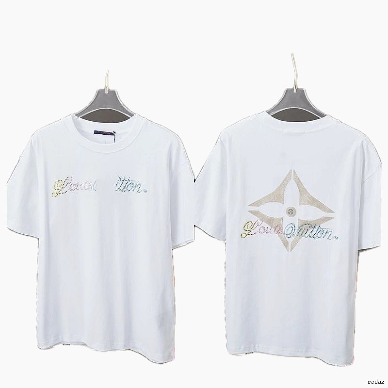 Louis Vuitton Monogram Hot-Fix Rhinestone Trendy White T-Shirt