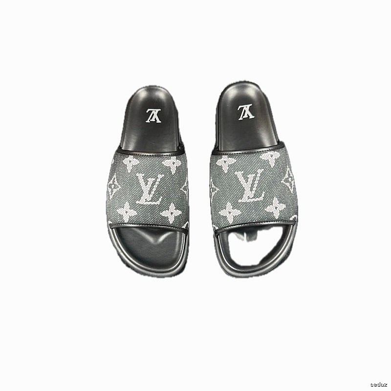 Louis Vuitton Monogram Light Luxury Style Black and Grey Slippers