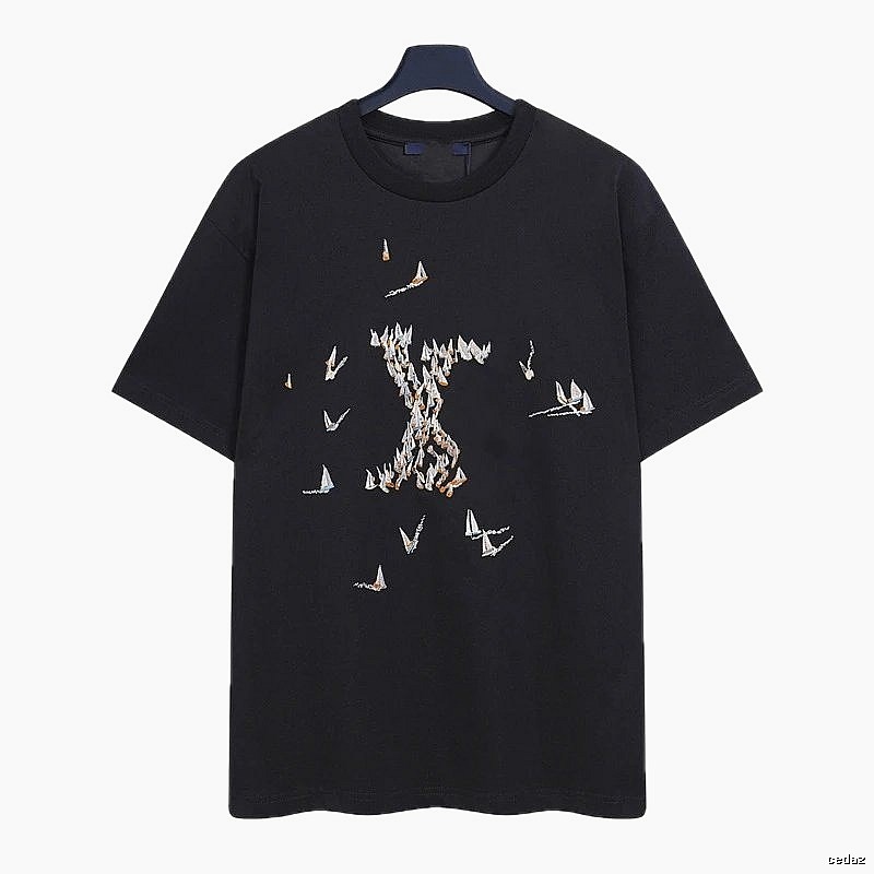 Louis Vuitton Sailboat Embroidered Trendy Black T-Shirt