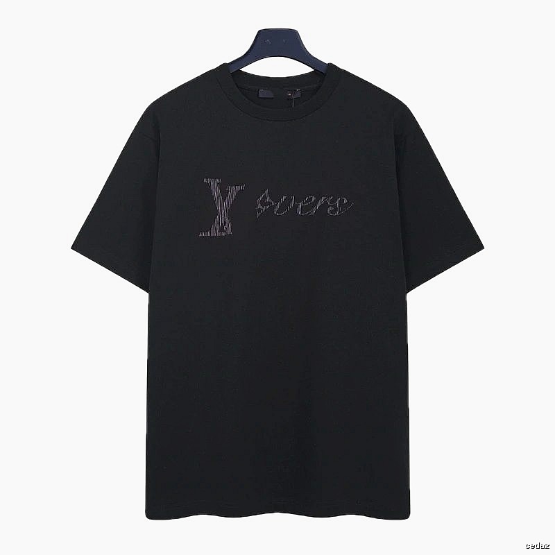 Louis Vuitton Trendy Black T-Shirt with Letter Embroidery