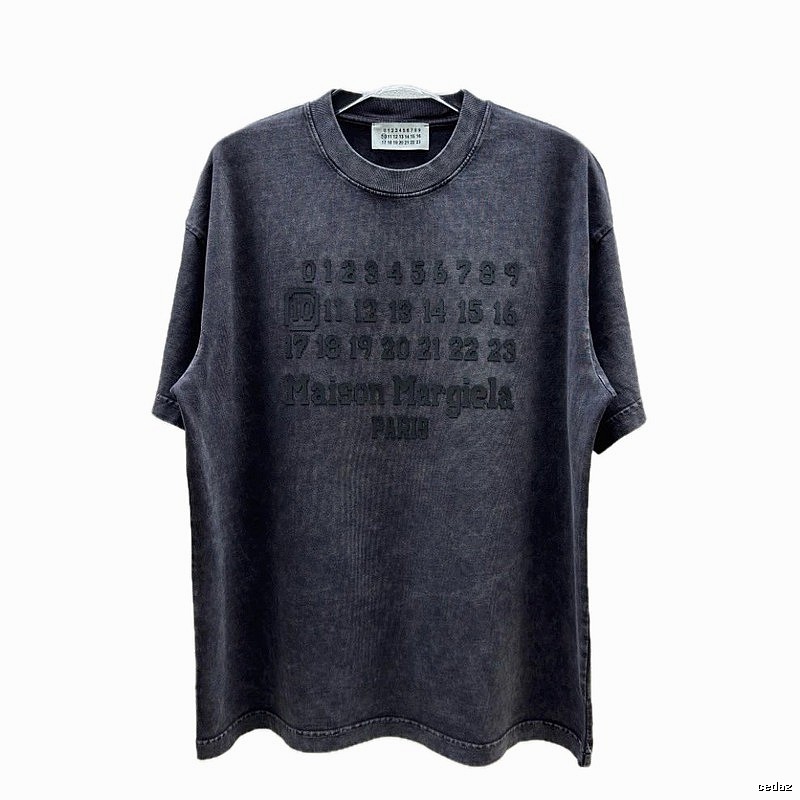 Maison Margiela Numbered Distressed Charcoal Gray Short Sleeve T-Shirt