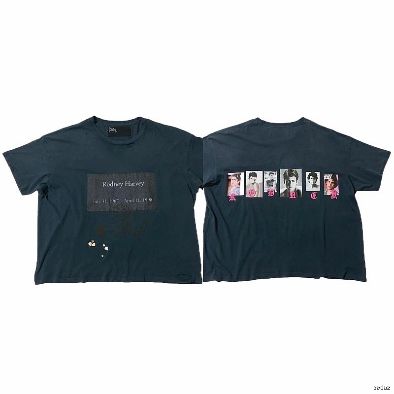 Paly Hollywood Distressed Portrait Print Navy Blue T-Shirt