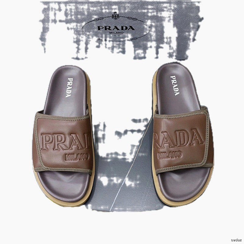 Prada Embossed Collection Casual Style Brown Slide Sandals