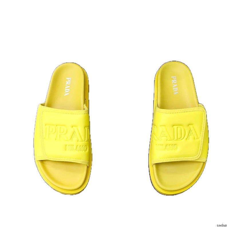 Prada Embossed Collection Minimalist Style Yellow Slide Sandals
