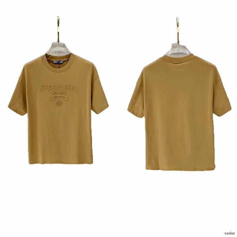 Prada Embossed Minimalist Style Khaki Short-sleeve T-shirt
