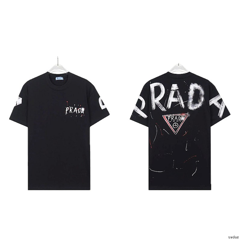 Prada Triangle Logo Graffiti Style Black Short-sleeve T-shirt