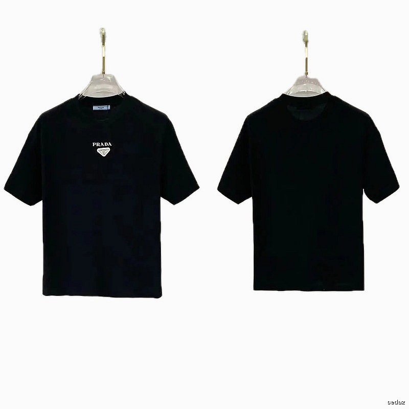 Prada Triangle Logo Minimalist Style Black Short-sleeve T-shirt