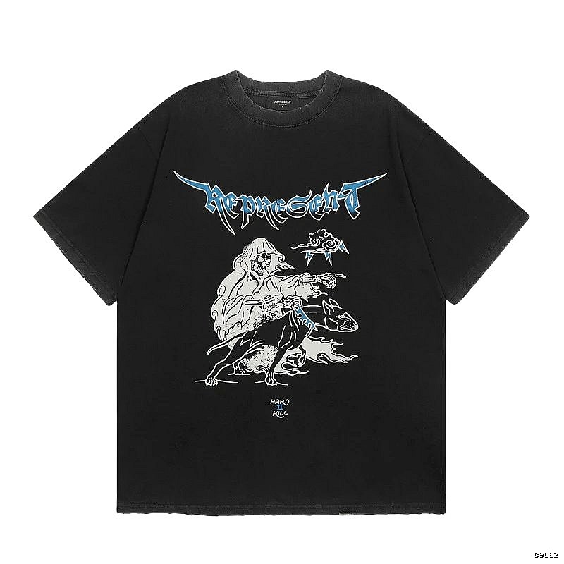 Represent Grim Reaper Print Vintage Style Black T-Shirt