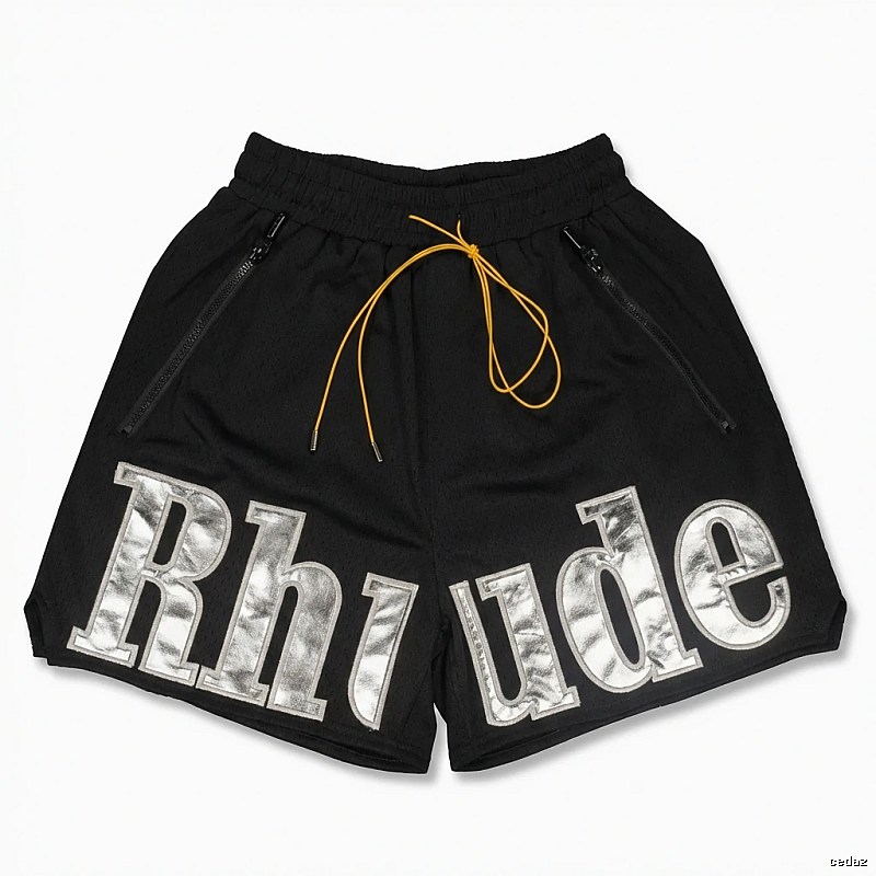 RHUDE letter-style black shorts