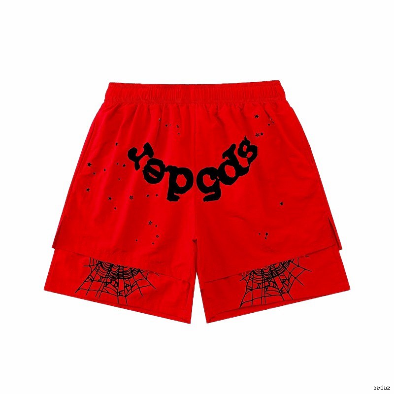 Sp5der Letter Print Trendy Brand Red Shorts