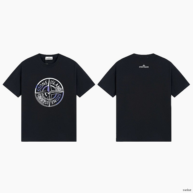 Stone Island Compass Print Street Style Black T-Shirt