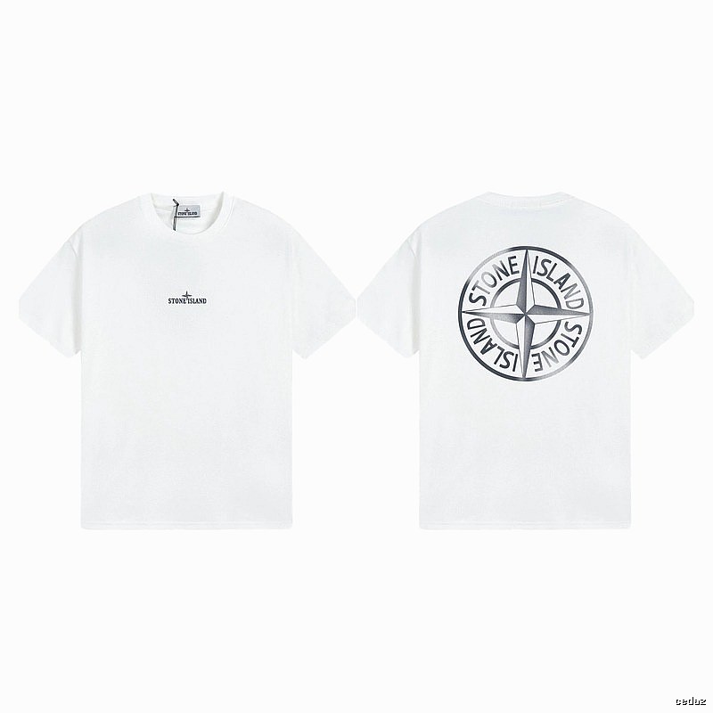 Stone Island Large Compass Print Street Style White T-Shirt
