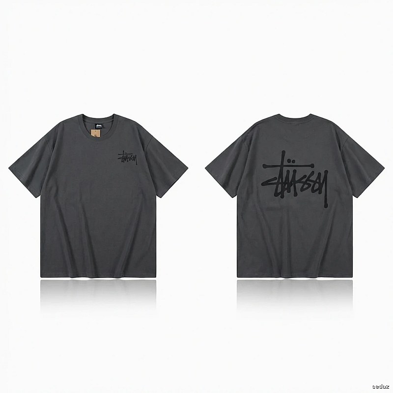 Stussy basic style simple style dark gray T-shirt