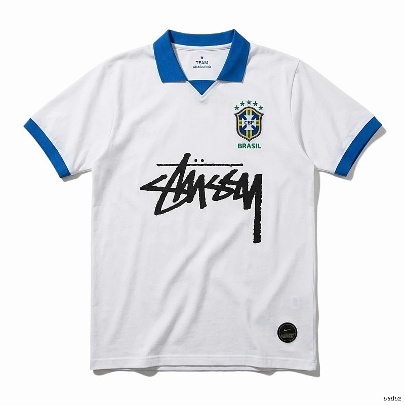 Stussy Brazilian Style White and Blue Short-sleeve Shirt
