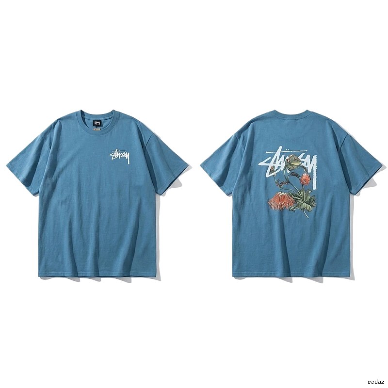 Stussy floral-style blue T-shirt