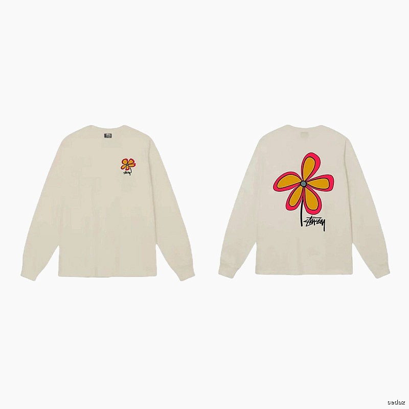 Stussy Flower Series trendy brand beige long-sleeved shirt