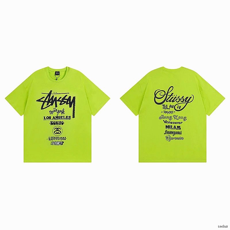 Stussy Fluorescent Green Spider Graphic T-Shirt Soft Neutral Logo