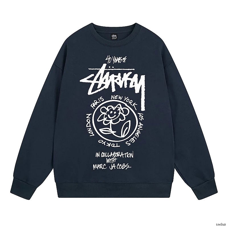 Stussy Navy Style 539 Graphic SweatShirt Poolside Style