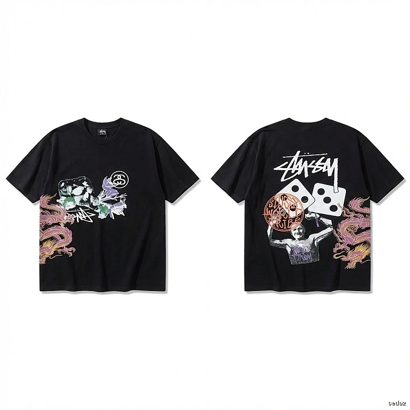 Stussy-printed trendy black T-shirt