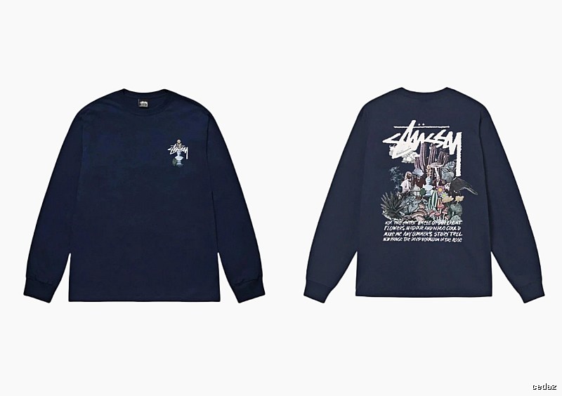 Stussy printed trendy style navy long-sleeve