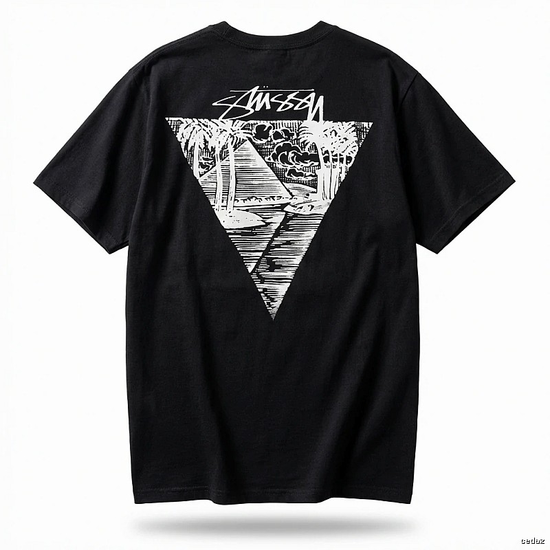 Stussy triangle print style black T-shirt