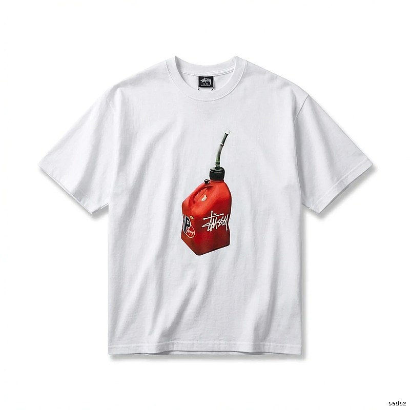 Stussy white T-shirt with red oil barrel print