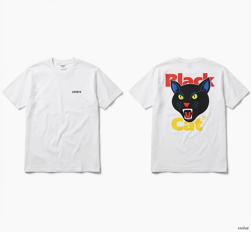 SUPREME Black Cat Print White T-shirt