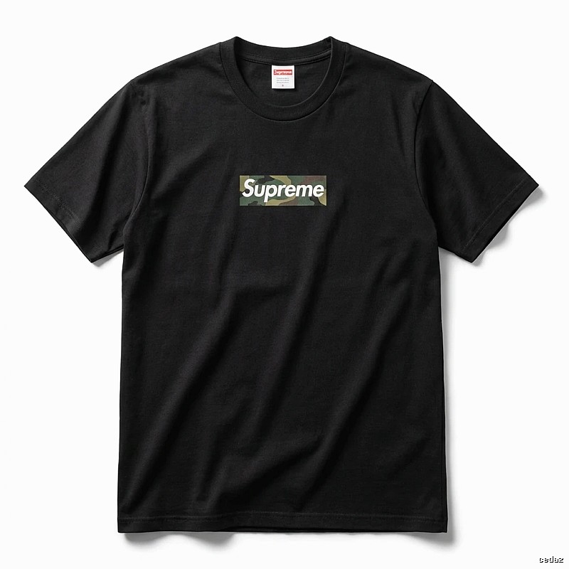 Supreme camouflage-style black T-shirt