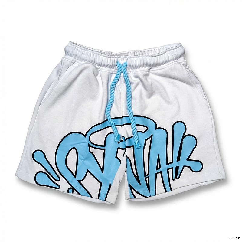 SynaWorld graffiti-style white shorts