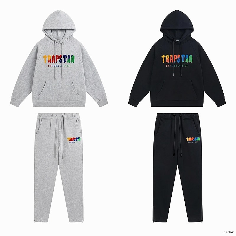Trapstar Rainbow Wind Grey/Black Hooded Set