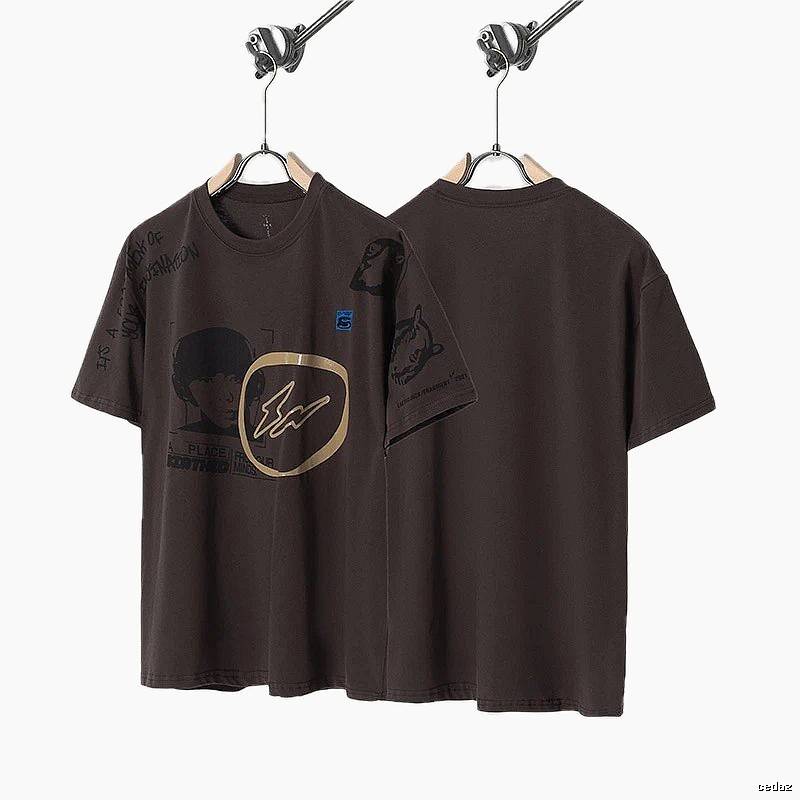 Travis Scott Printed Street-style Dark Brown T-Shirt
