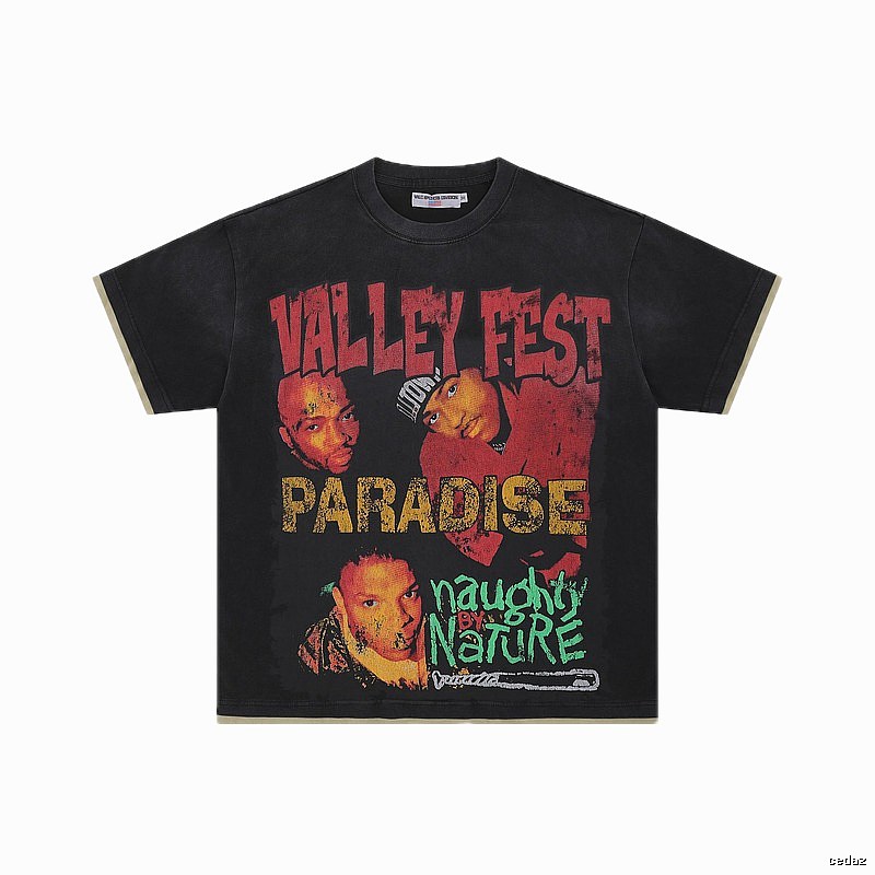 Valley Fest Hip-hop Vintage Distressed Black T-Shirt