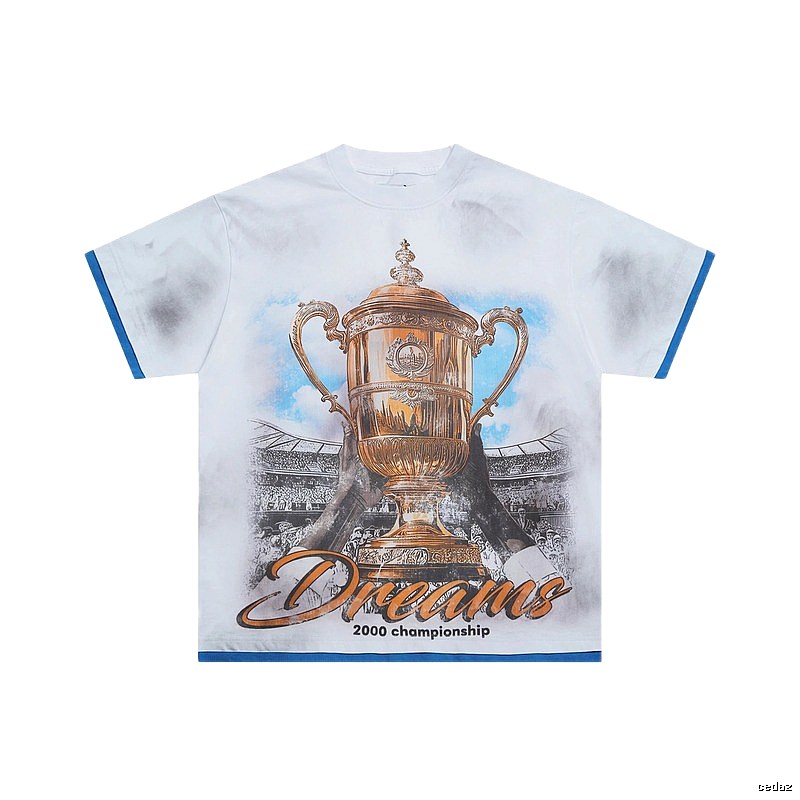 Valley Trophy Print Vintage-style White and Blue T-Shirt