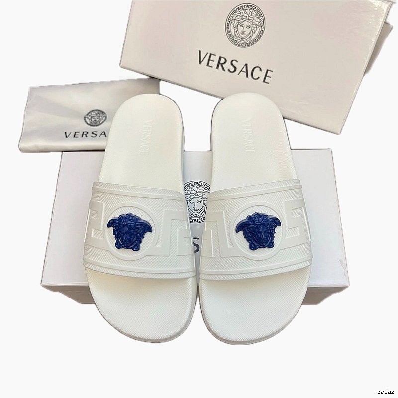 Versace Medusa Light Luxury Style White Slide Sandals