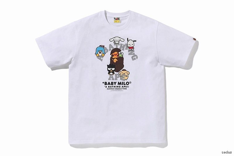 White short-sleeved shirt with Bape cartoon prints